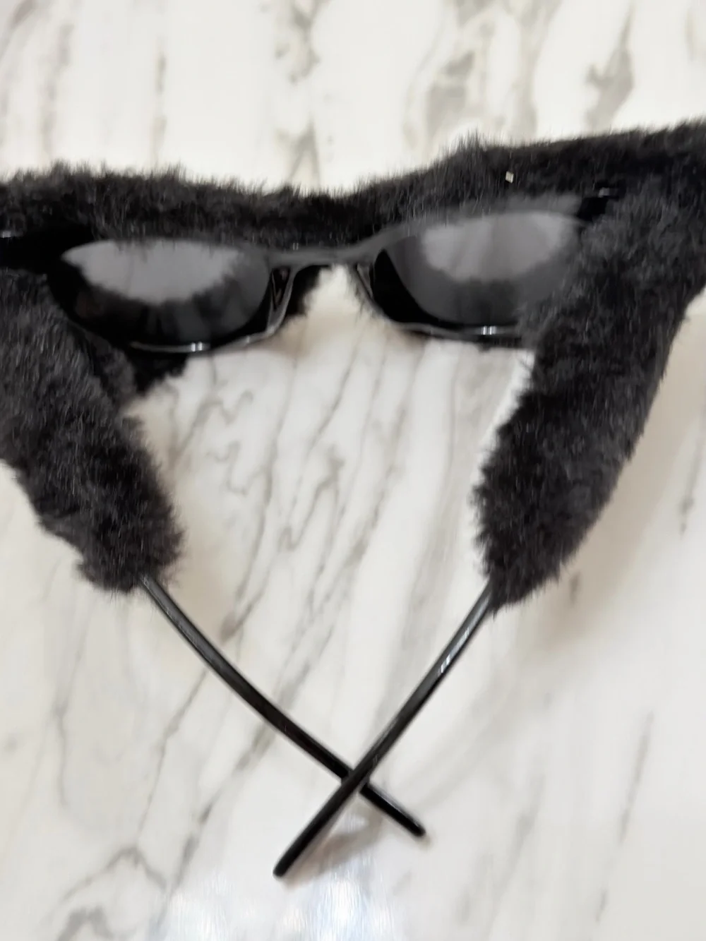 Black Fuzzy Cat Sunglasses - Plush Pet Accessory
